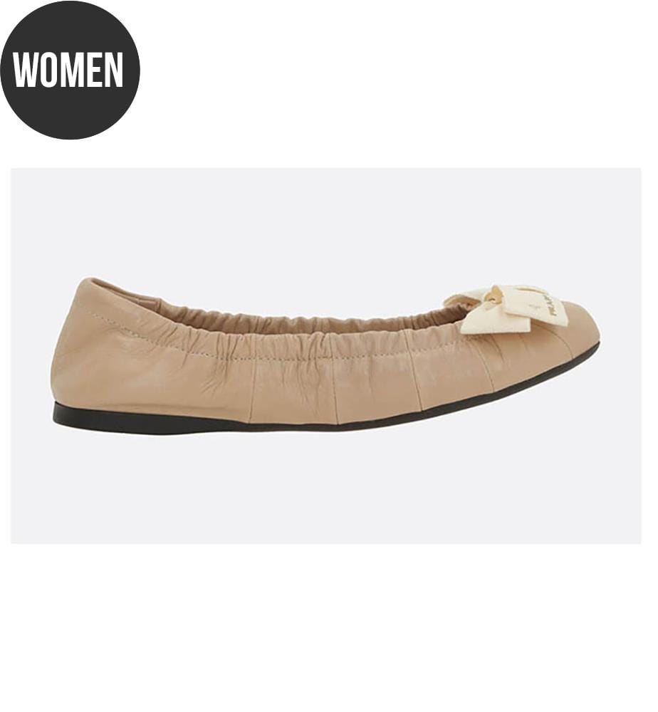 Ballerines en cuir lisse avec noeud - Sable