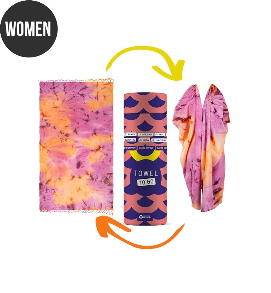 2-in-1-Strandtuch und Pareo im Tie-Dye-Look, 100 x 180 cm – Violett/Orange