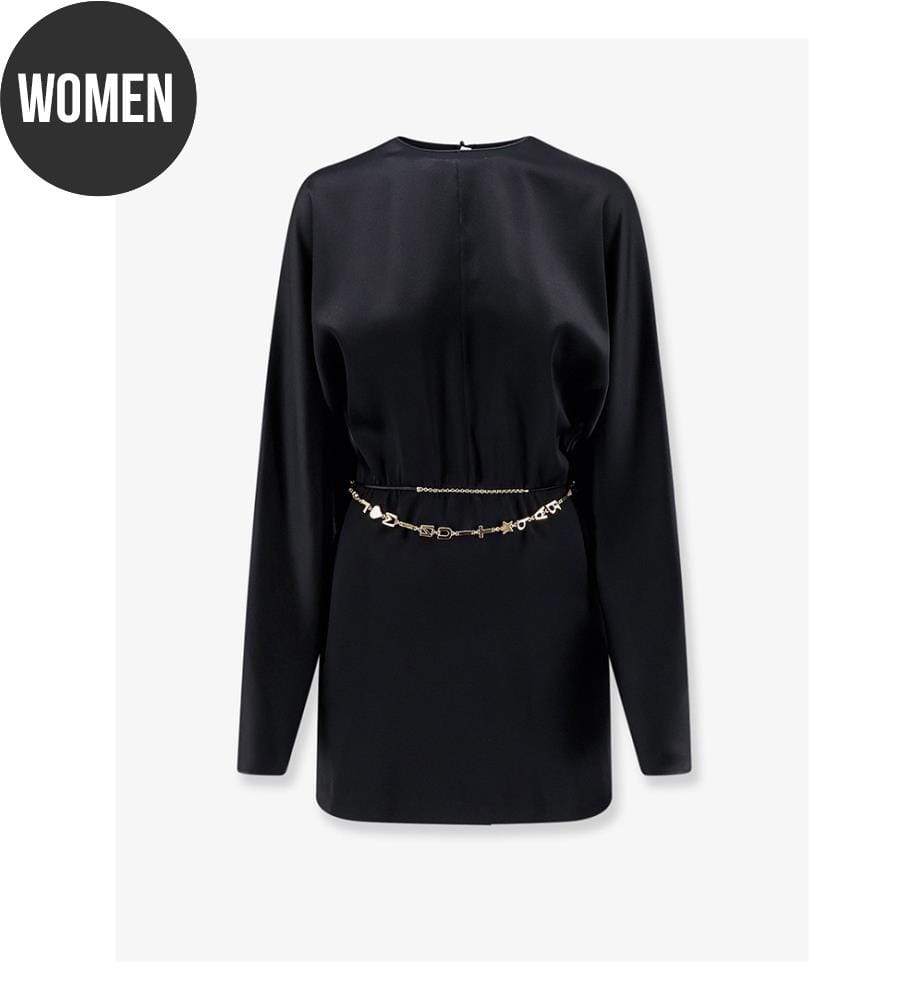 Kurzes Kleid mit goldenen Metallic-Akzenten – Schwarz
