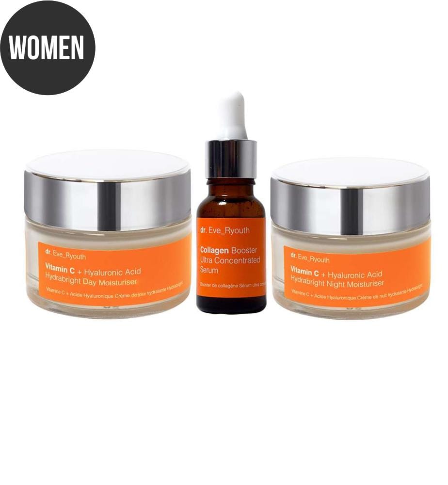 Vitamin C & Hyaluronsäure Hydrabright Tagesfeuchtigkeitspflege + Vitamin C & Hyaluronsäure Hydrabright Nachtfeuchtigkeitspflege + Collagen Booster Ultra Concentrated Serum - 2 x 50 ml + 15 ml