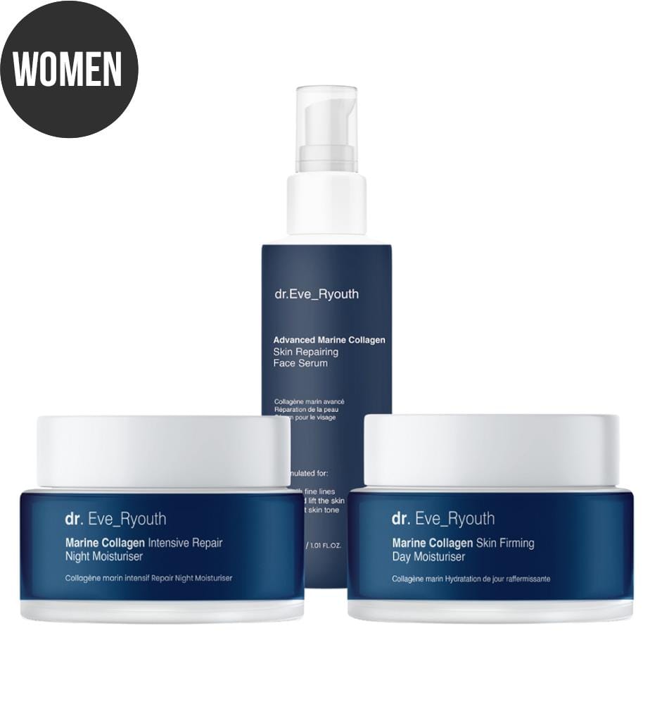 Marine Collagen Advanced Repair Face Serum + Marine Collagen Straffende Tagescreme + Marine Collagen Intensive Repair Night Cream - 30 ml + 50 ml + 50 ml