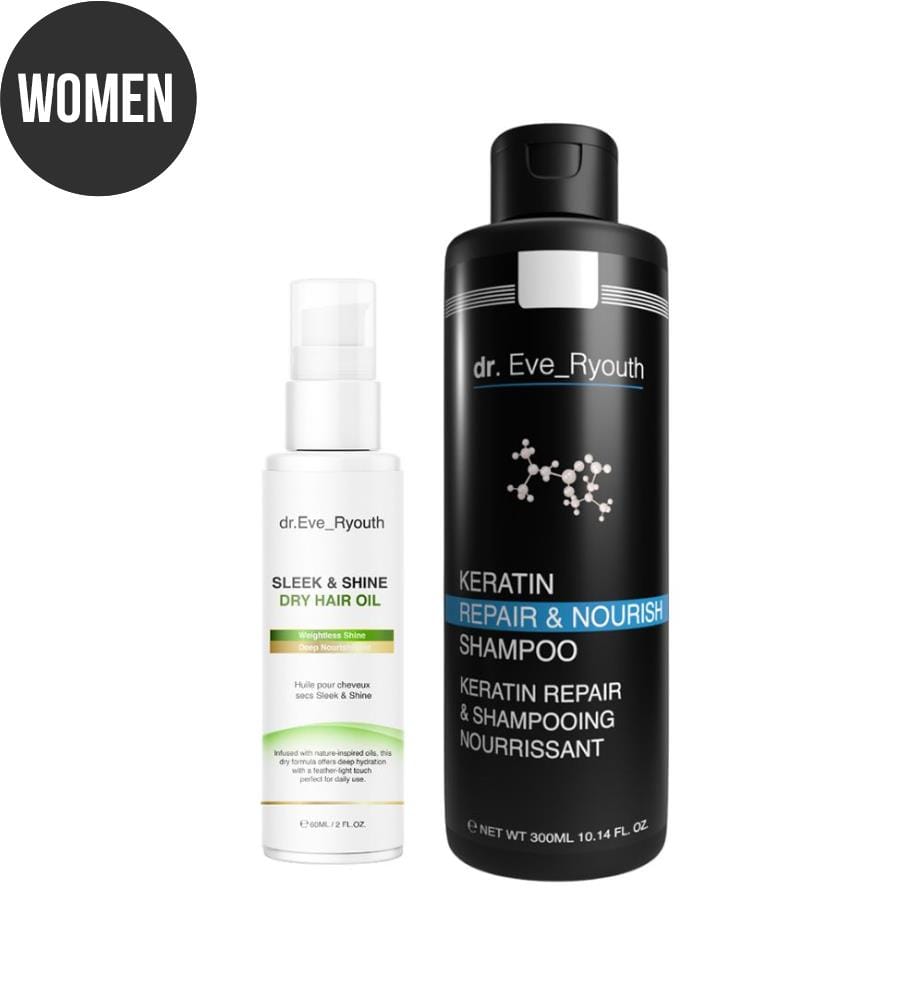 Keratin Repair & Nourish Shampoo 300ml + Sleek & Shine Trockenhaaröl 60ml