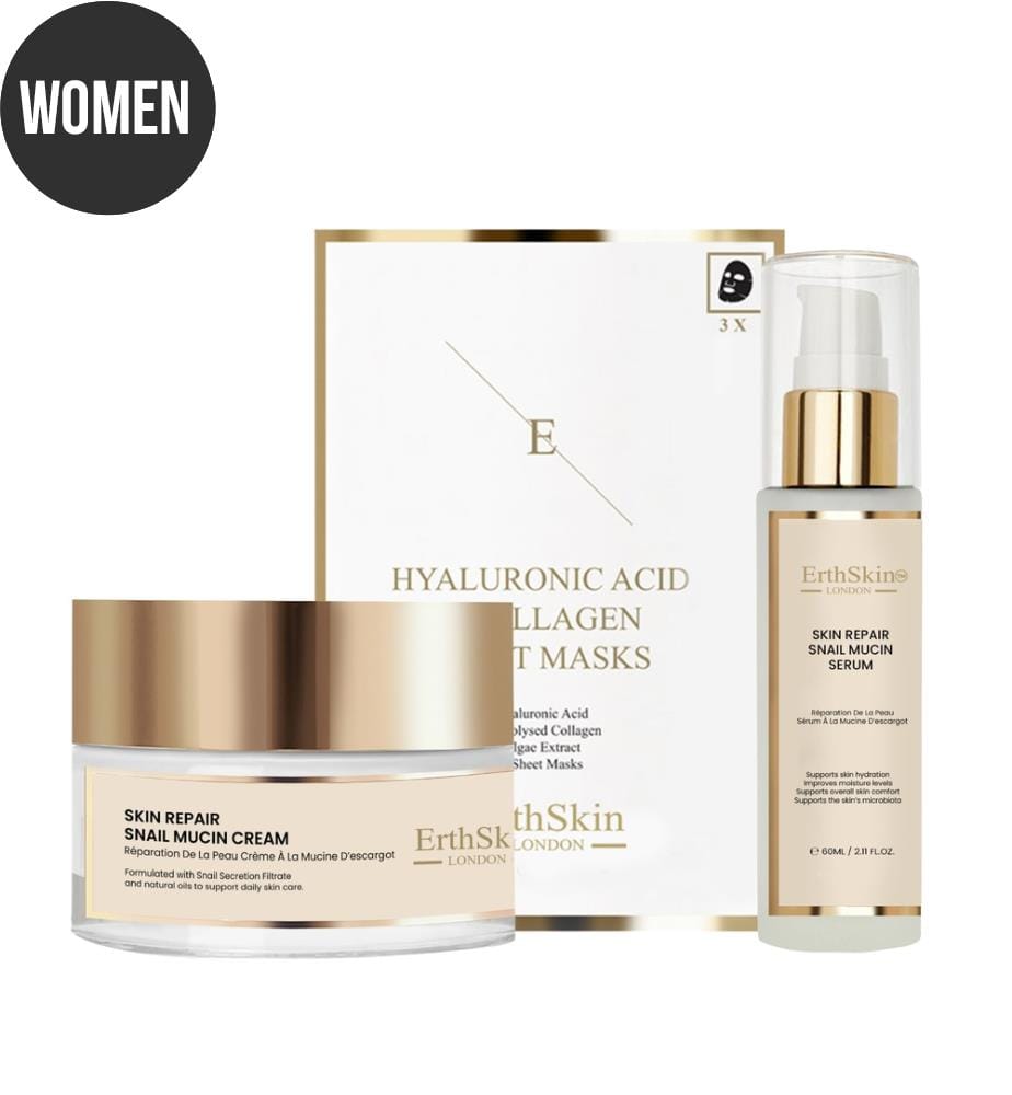 Skin Repair Schneckenschleim-Creme 50ml + Skin Repair Schneckenschleim-Serum 60ml + Hyaluronsäure- & Kollagen-Maske (3 Blatt)