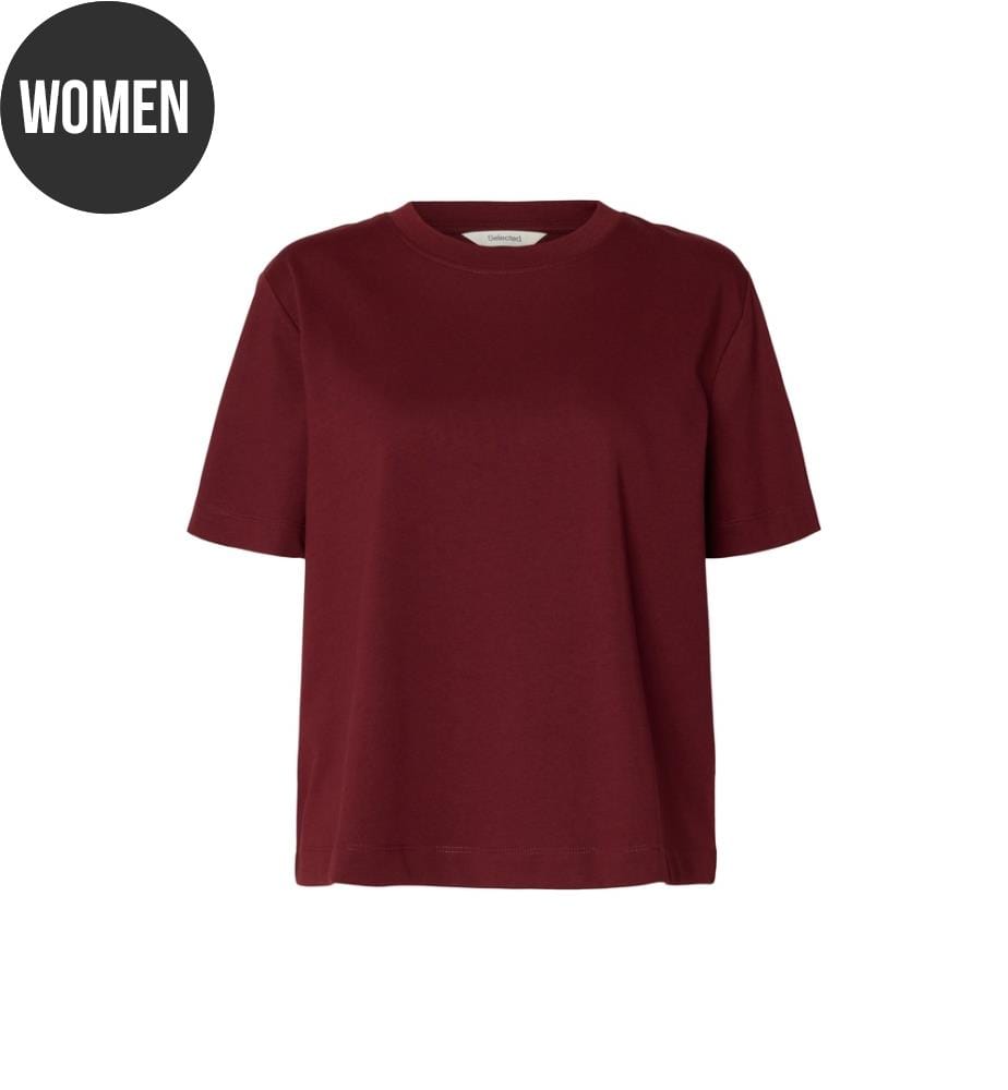 Boxy-T-Shirt – Kirschrot und Mahagoni