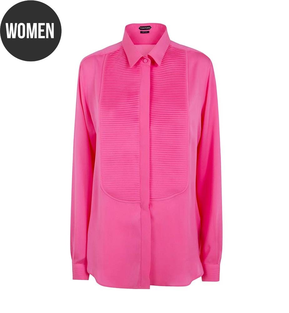Camicia da smoking in georgette di seta lavata - Fucsia brillante