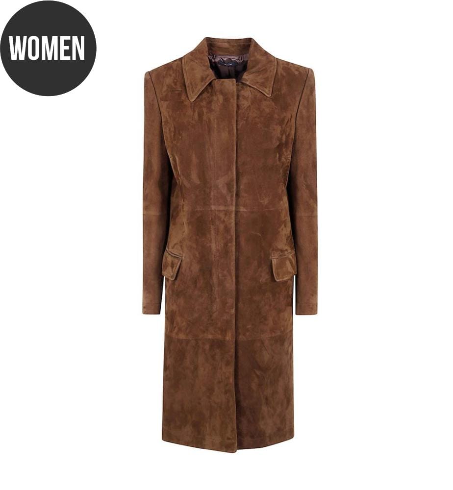 Cappotto Mackintosh in pelle scamosciata di agnello pieno fiore - Marrone terra
