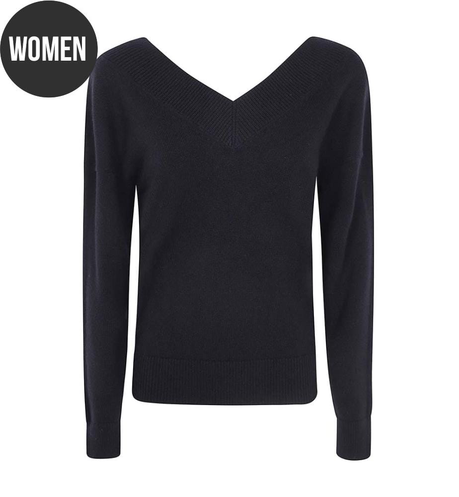 Top in cashmere con scollo a V e spalle scoperte - Nero