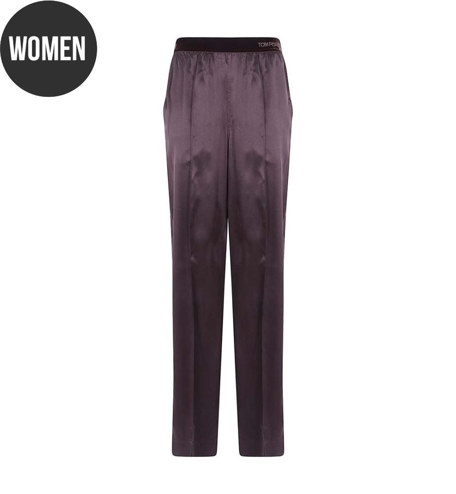 Pyjama-Hose aus Seidensatin mit Pfirsich-Haptik – Espresso