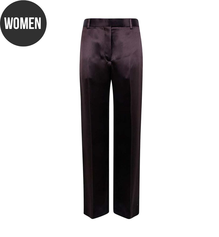 Pantaloni sartoriali in raso di seta a gamba larga - Cioccolato