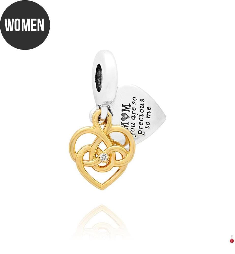 Ciondolo Charm Double Mum Gravable Synthetic Diamond 0,009 ct TW, Argento 925/1000e - Metallo placcato oro