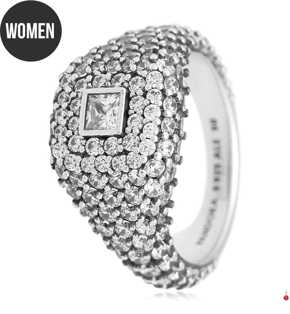 Anello cocktail con pavé quadrato - Argento 925/1000e