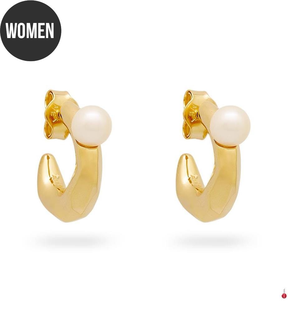 Orecchini a cerchio - Placcati in oro 14k con perla d'acqua dolce bianca trattata
