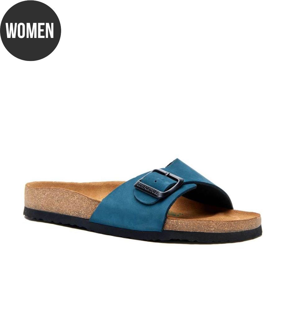 Ledersandalen mit anatomisch geformtem Korkfussbett - Navy-Nubuk