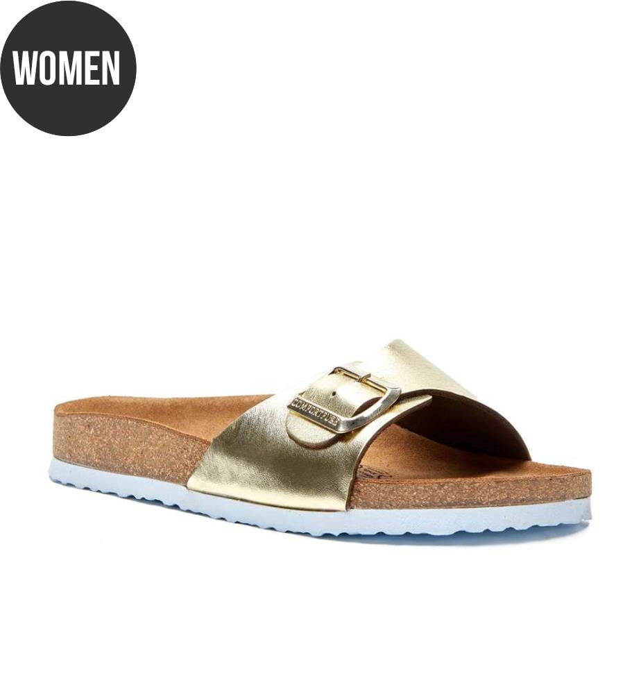 Ledersandalen mit anatomisch geformtem Korkfussbett - Gold