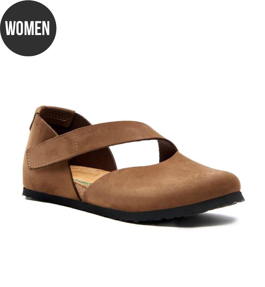 Flache Lederschuhe mit Korkfussbett - Sand-Nubuk