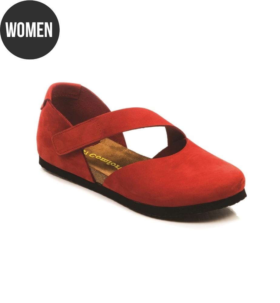 Flache Lederschuhe mit Korkfussbett - Rot