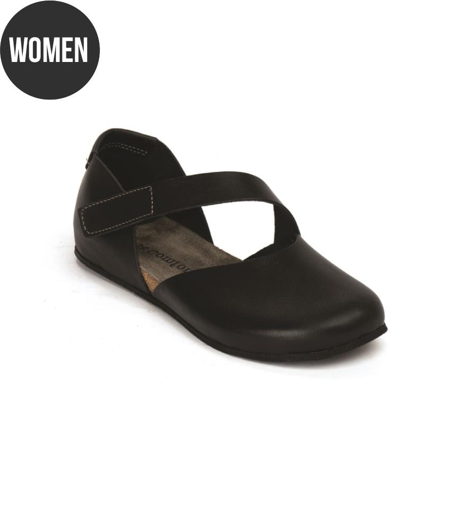 Flache Lederschuhe mit Korkfussbett - Schwarz