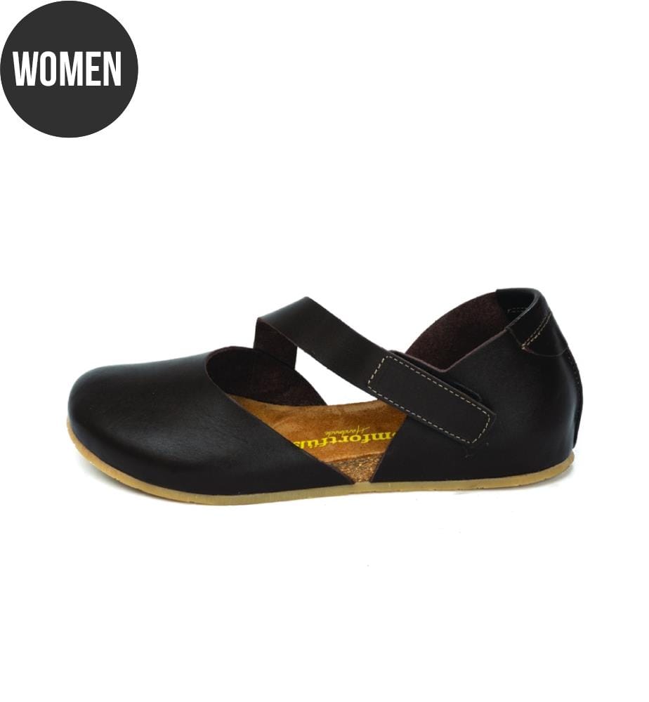 Flache Lederschuhe mit Korkfussbett - Braun