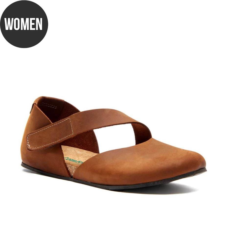 Leder Flats mit Korkfussbett - Braun-Crazy
