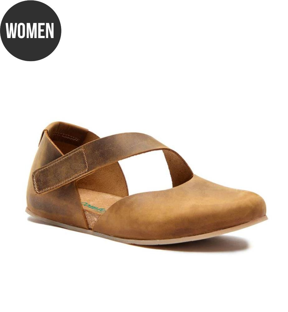 Leder Flats mit Korkfussbett - Tan-Crazy