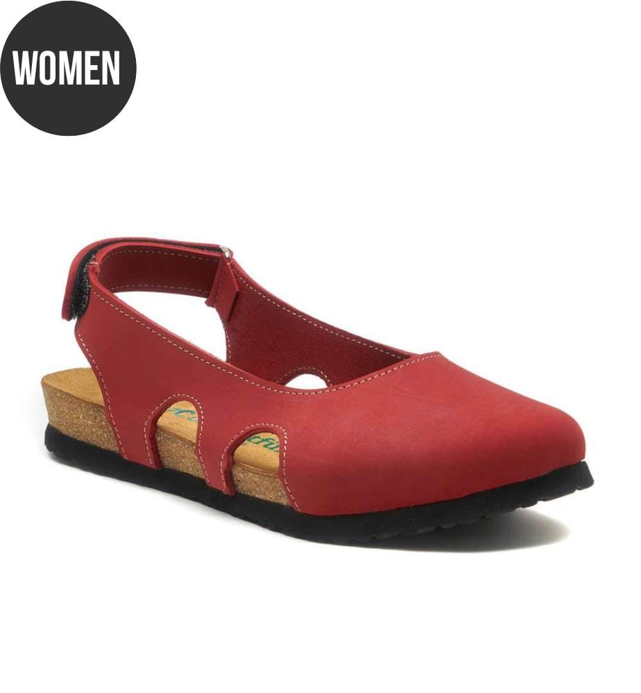 Lederflats mit Korkfussbett - Rot-Nubuk