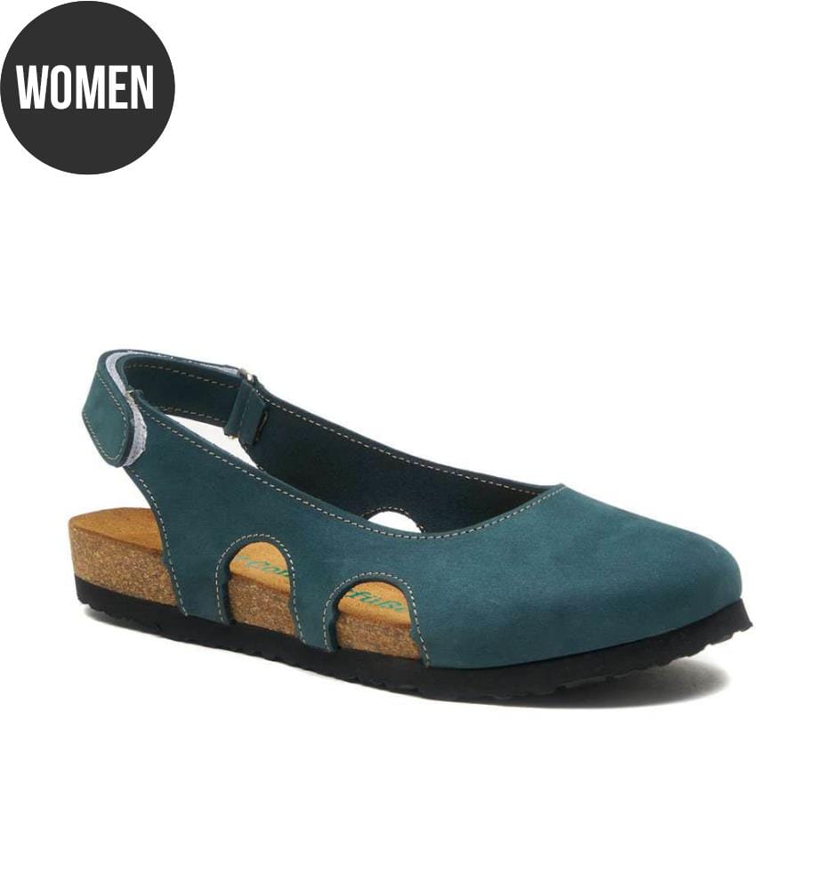 Flache Lederschuhe mit Korkfussbett - Navy-Nubuk