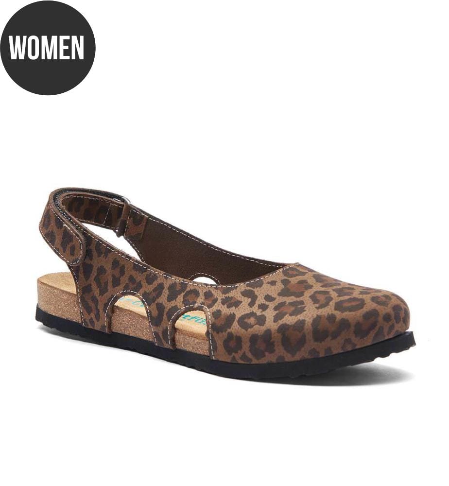 Flache Lederschuhe mit Korkfussbett - Leopard-Nubuk