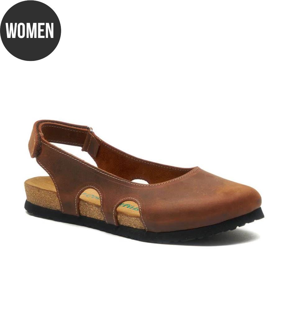 Leder Flats mit Korkfussbett - Braun-Crazy
