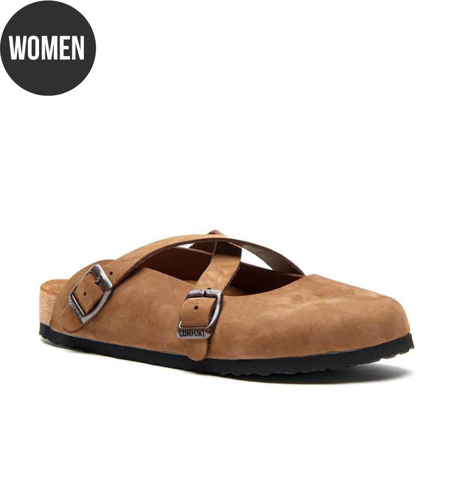 Lederclogs mit anatomisch geformtem Korkfussbett - Sand-Nubuk