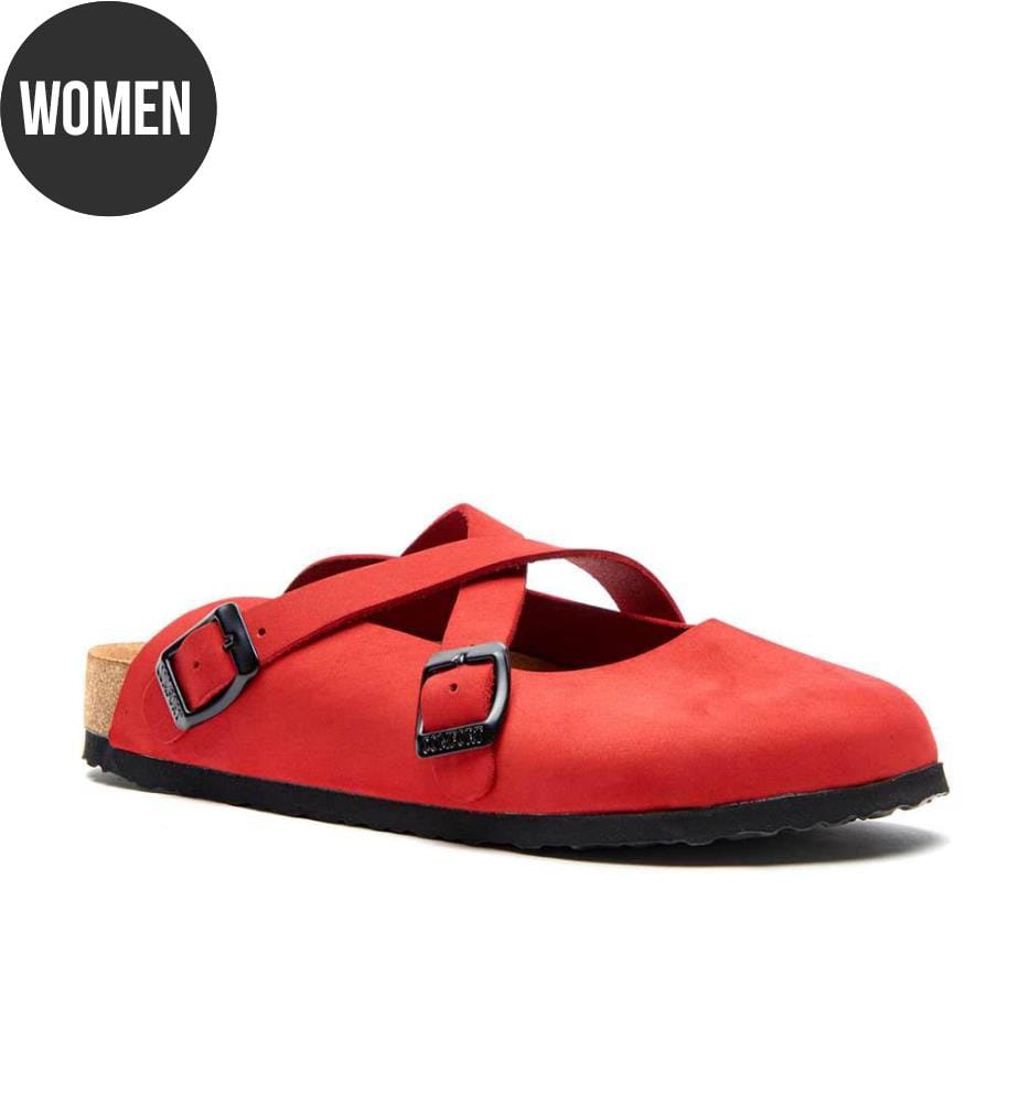 Lederclogs mit anatomisch geformtem Korkfussbett - Rot-Nubuk