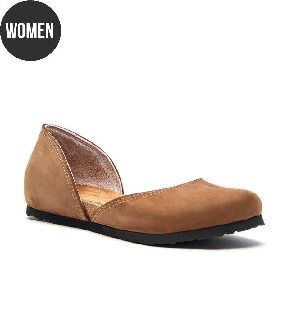 Flache Lederschuhe mit Korkfussbett - Sand-Nubuk