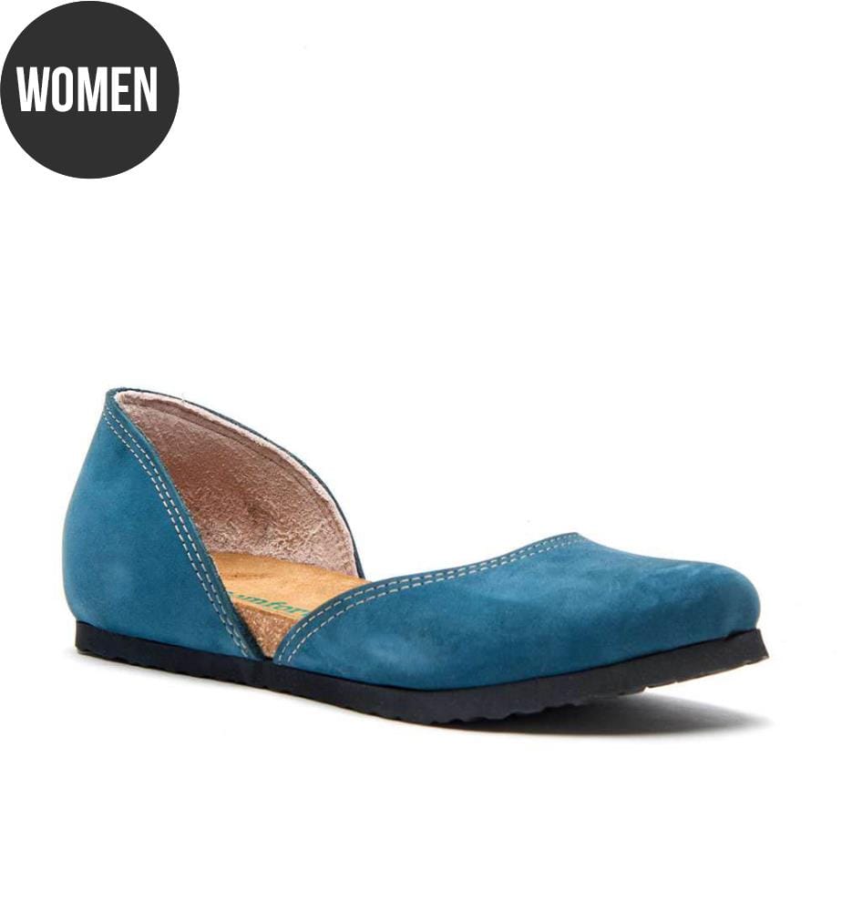Flache Lederschuhe mit Korkfussbett - Navy-Nubuk