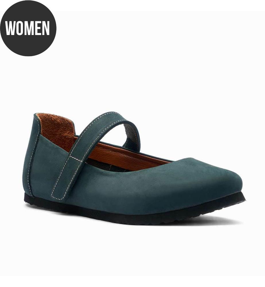 Flache Lederschuhe mit Korkfussbett - Navy-Nubuk
