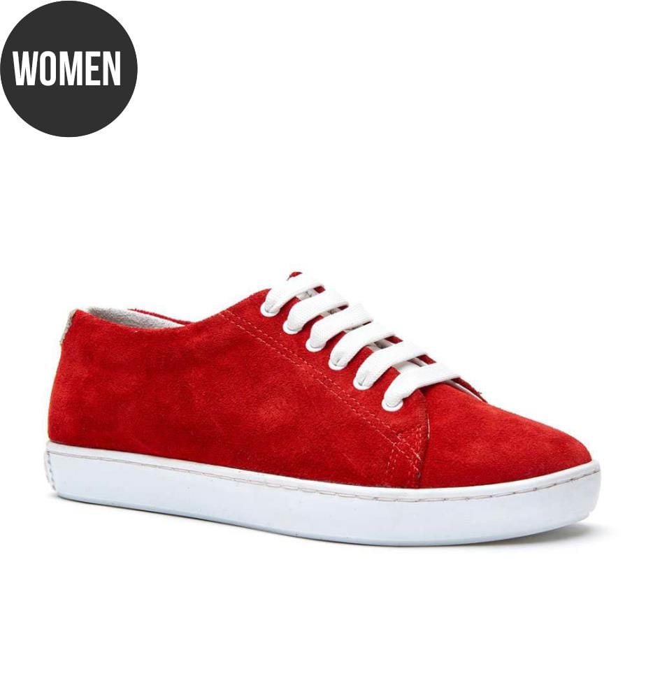 Sneakers aus Leder mit anatomisch geformtem Korkfussbett - Rotes Veloursleder