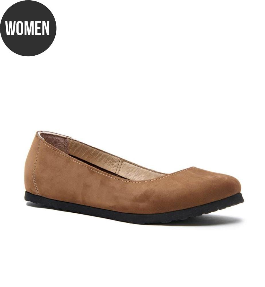 Flache Lederschuhe mit Korkfussbett - Sand-Nubuk