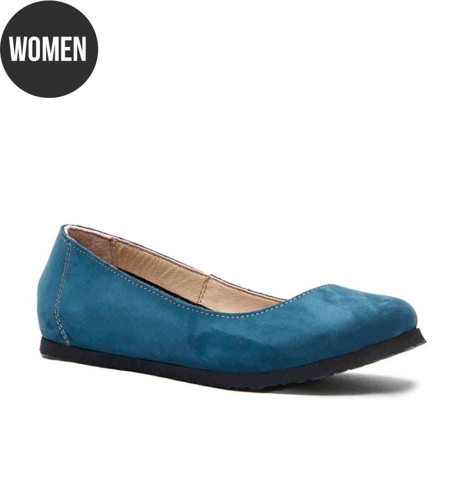 Flache Lederschuhe mit Korkfussbett - Navy-Nubuk