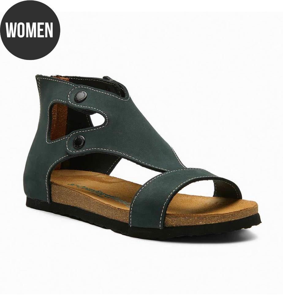Flache Lederschuhe mit Korkfussbett - Navy-Nubuk