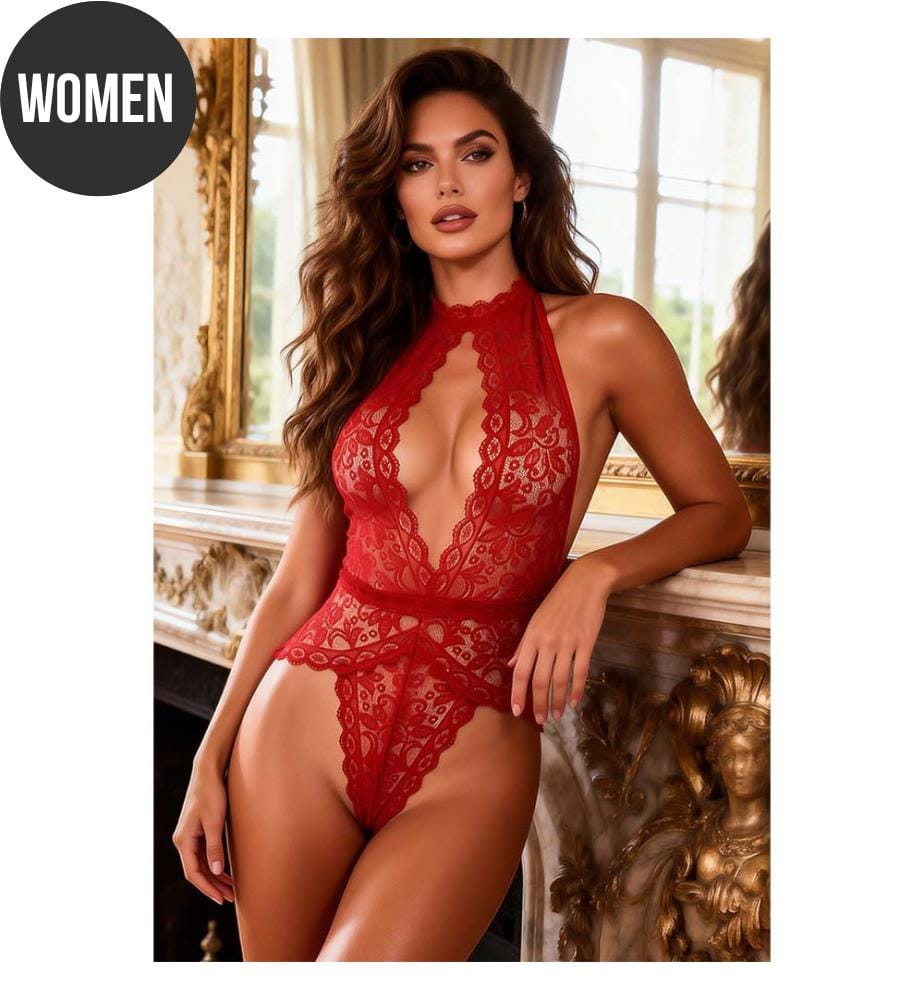 Spitzen-Body mit offenen Cups - Rot