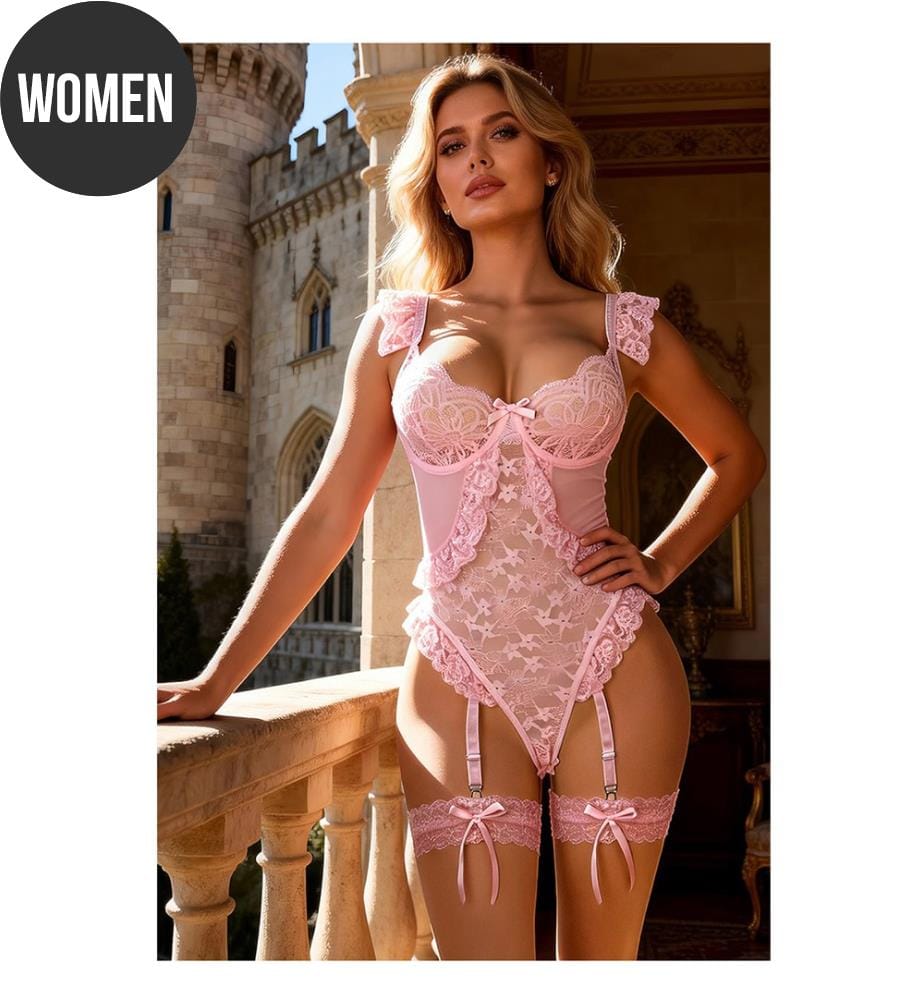 Offener Jacquard-Spitzen-Body - Rosa