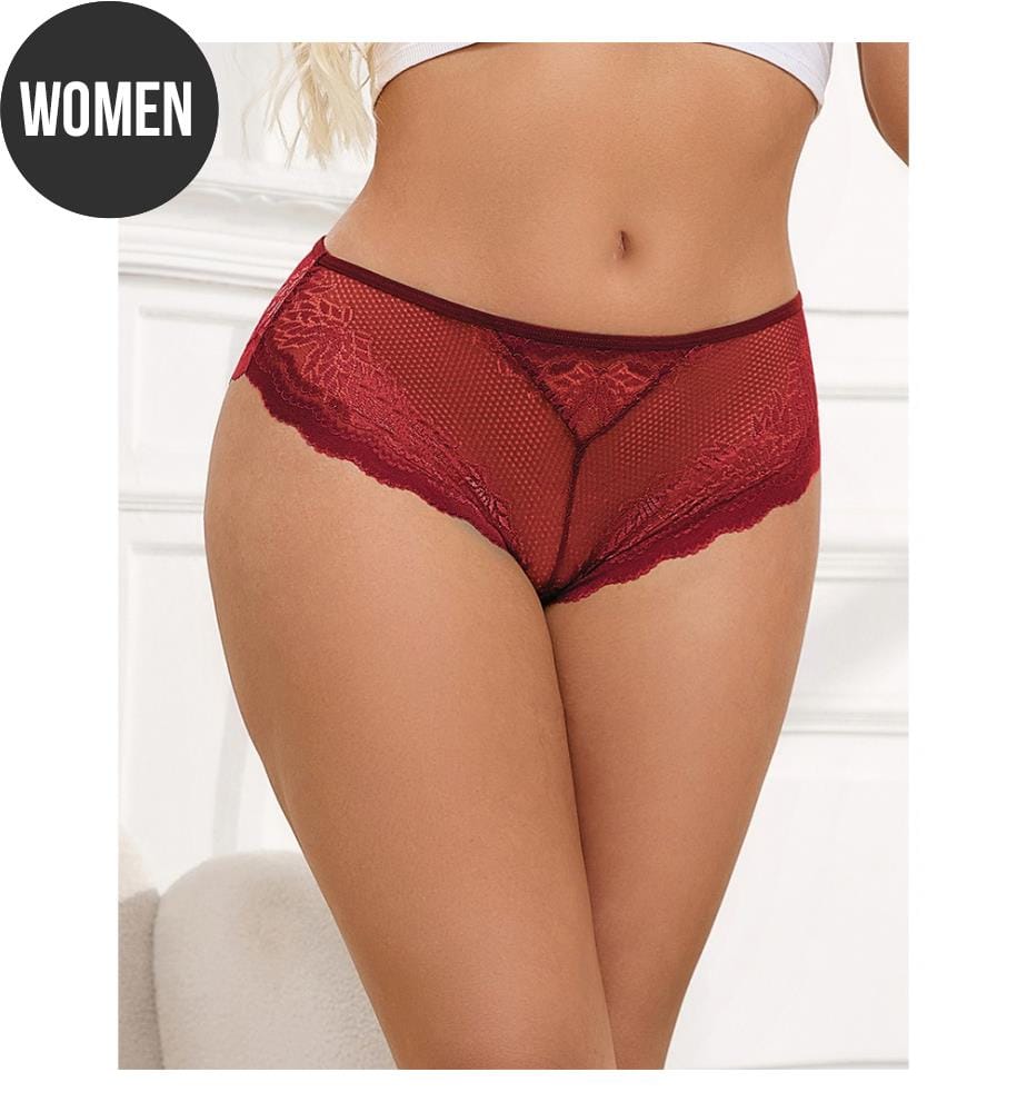 Slip mit Spitze, Öffnung, Herzring - Rot