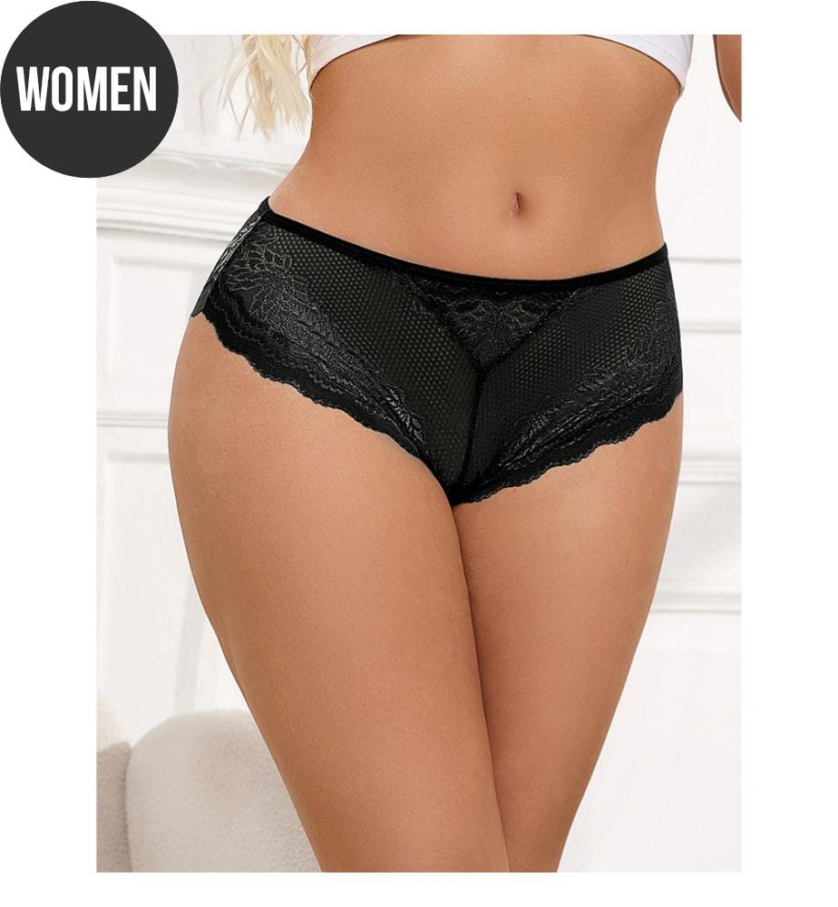 Slip mit Spitze, Öffnung, Herzring - Schwarz