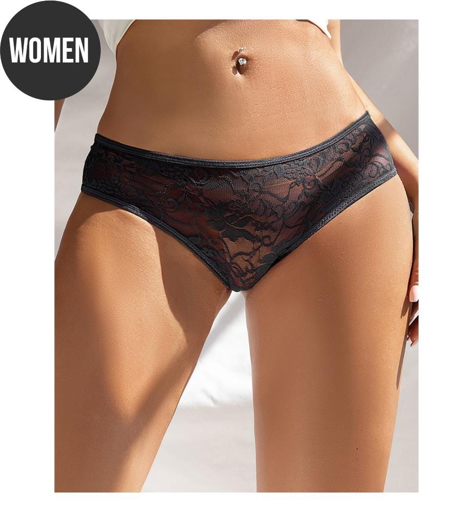 Offener Slip aus floraler Spitze - Schwarz