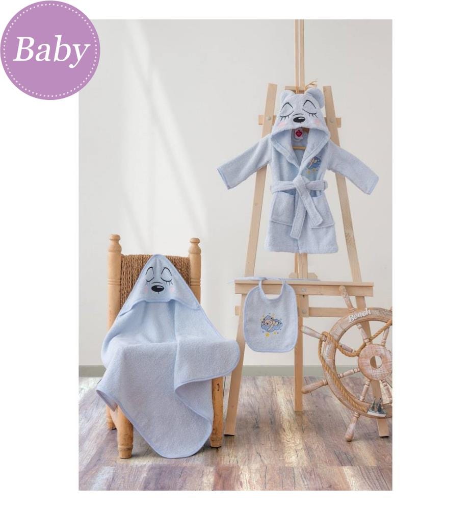 Baby-Badeset, blau, 100 % Baumwolle, Babybademantel: 0–2 Jahre
