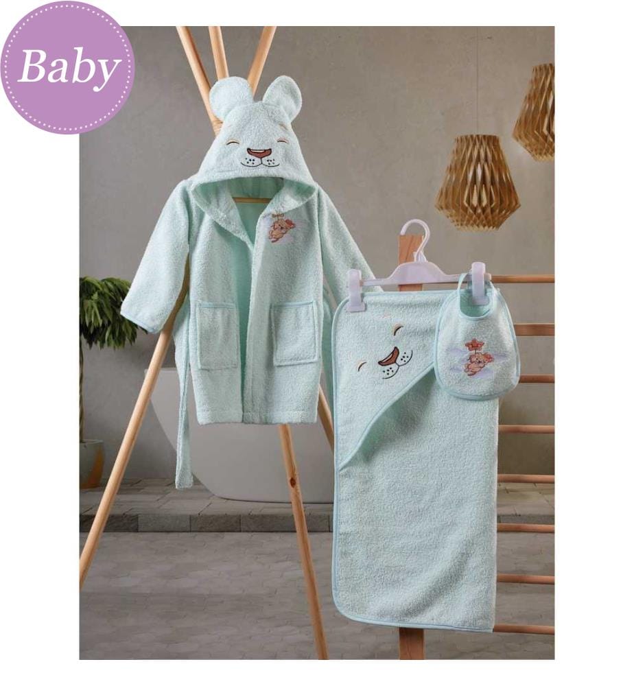 Baby-Badeset, Mintgrün, 100 % Baumwolle, Babybademantel: 0–2 Jahre
