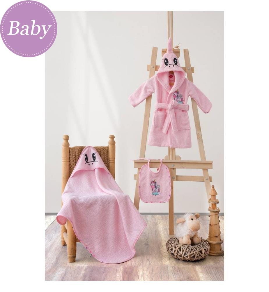 Set da bagno per neonati, rosa, 100% cotone, accappatoio per neonati: 0-2 anni