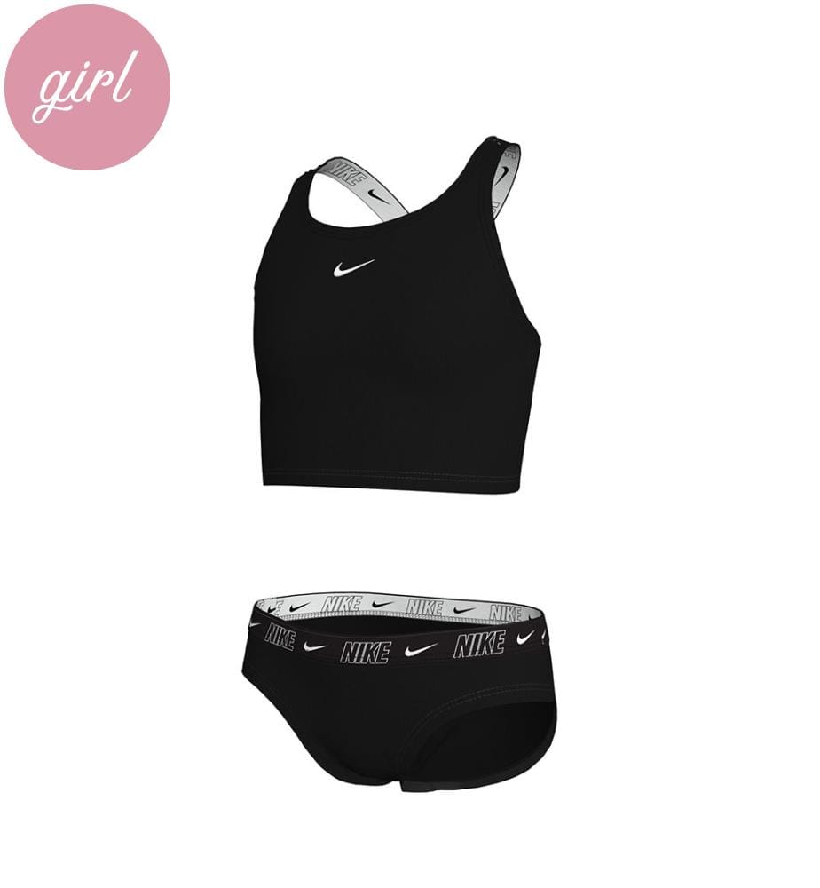 Ensemble midkini croisé avec bande logo - Noir