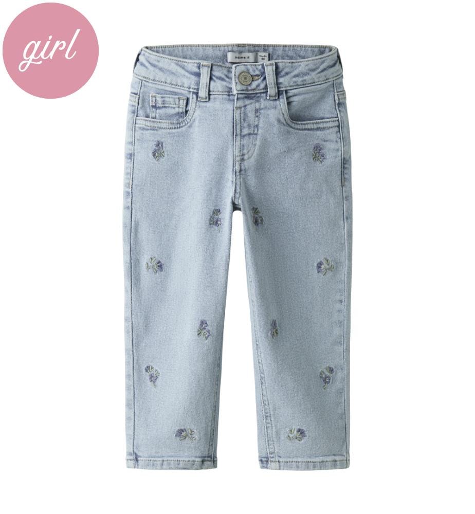 Jeans - Denim bleu clair & Broderie florale