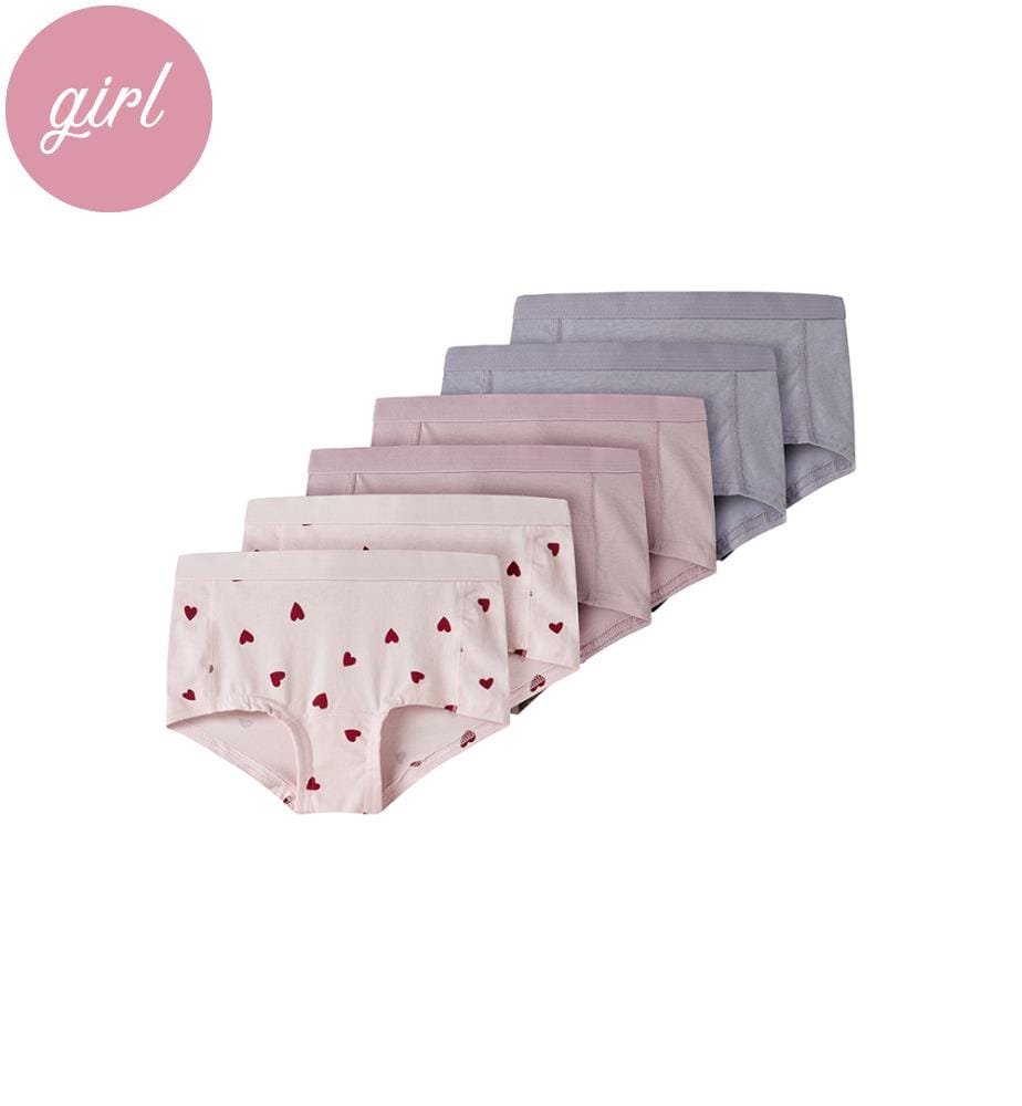 Lot de 6 Culottes - Ballerine avec imprimé coeurs lilas souvenir et gris lavande