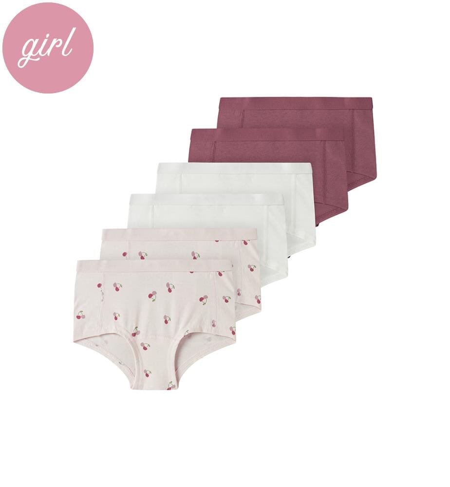 Lot de 6 Culottes - Mauve du matin avec imprimé cerises, rose wine et blanc cloud dancer
