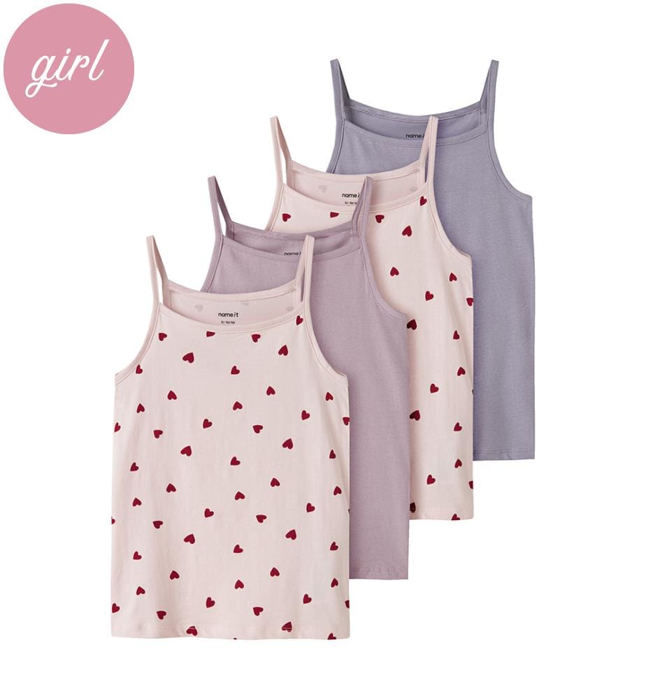 Lot de 4 Débardeurs - Ballerine avec imprimé coeurs lilas souvenir et gris lavande